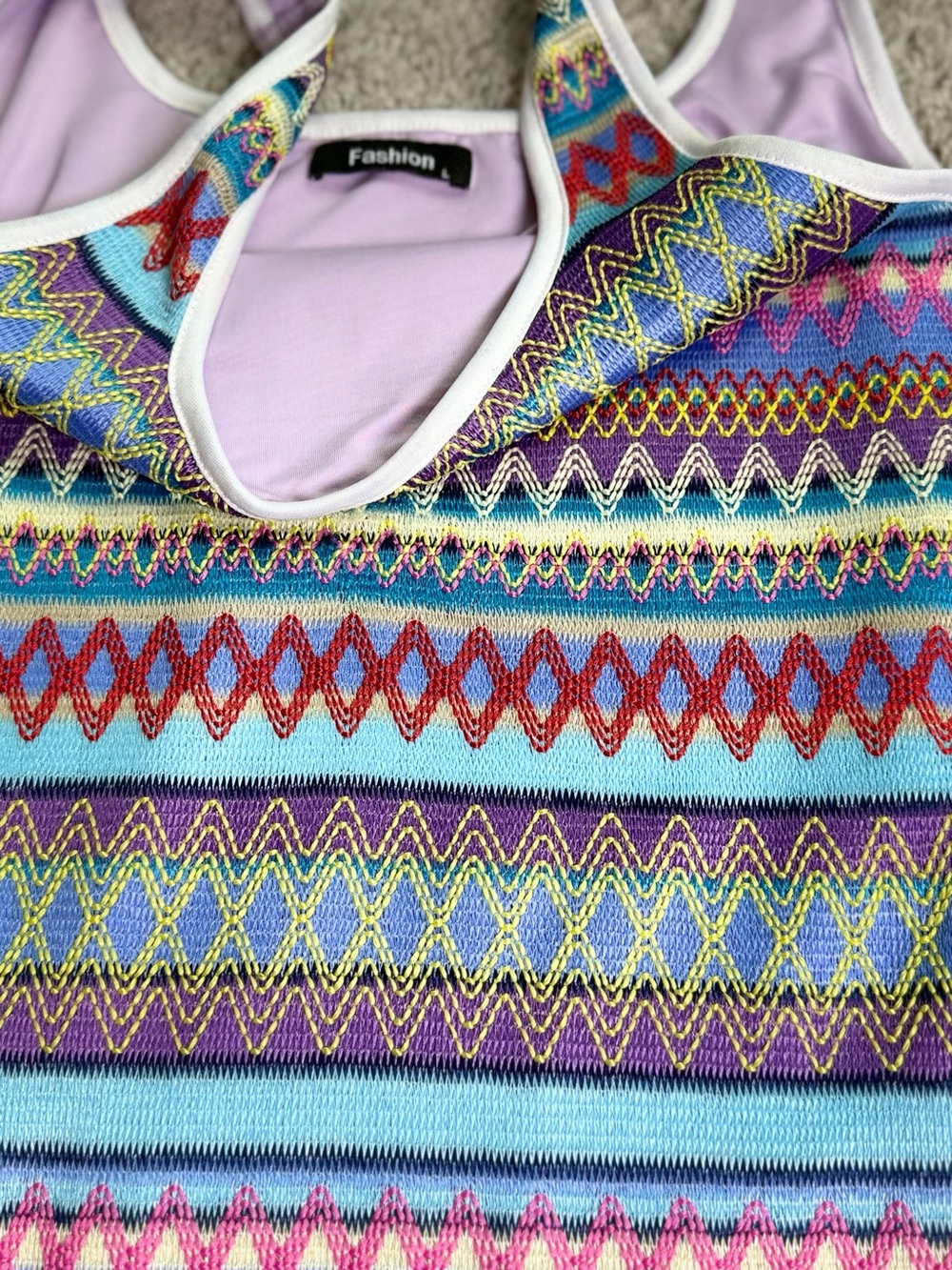 Multicolor Striped Zigzag Midi Tank Dress - Purple Accent - Picture 6 of 6